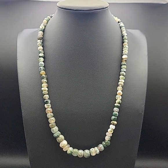NEW Untreated 370 Cts Tree Agate Round Shape Beaded 20" Gemstone Necklace Unisex - Picture 1 of 9